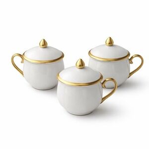 3 SEYEI Fine China Lidded  POTS DE CREME  w/ Gold Trim Japan Vintage MCM